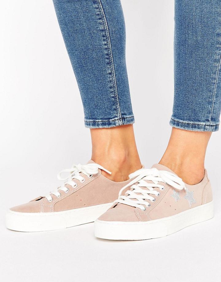 Pull & Bear Suede Star Platform Sneaker - Pink