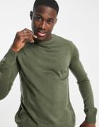 Soul Star Muscle Fit Crew Neck Sweater In Khaki-green