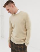 Asos Design Knitted Crew Neck Sweater In Oatmeal-beige