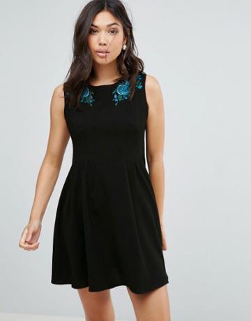 Hell Bunny Rose Embroidered Skater Dress - Black