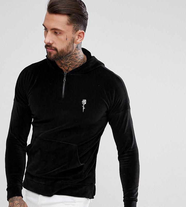 Rose London Hoodie In Black Velour With Half Zip Exclusive To Asos - Black