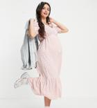 New Look Maternity Short Sleeve Wrap Tiered Midi Dress In Pink Gingham