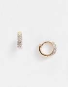 Asos Design Mini Hoop Earrings With Crystal In Gold Tone
