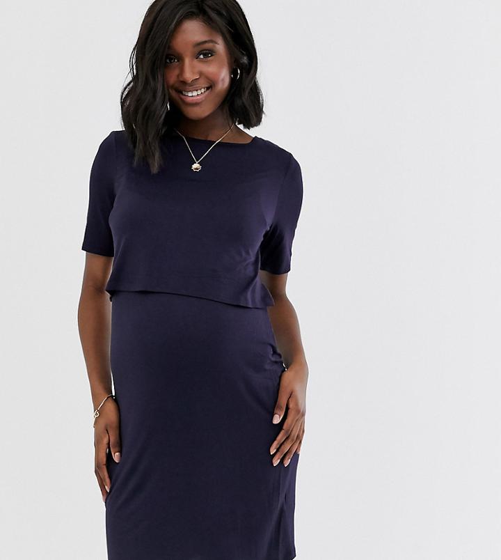 New Look Maternity Double Layer Nursing Dress In Navy