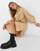 Topshop Oversized Shirt Dress In Camel-brown