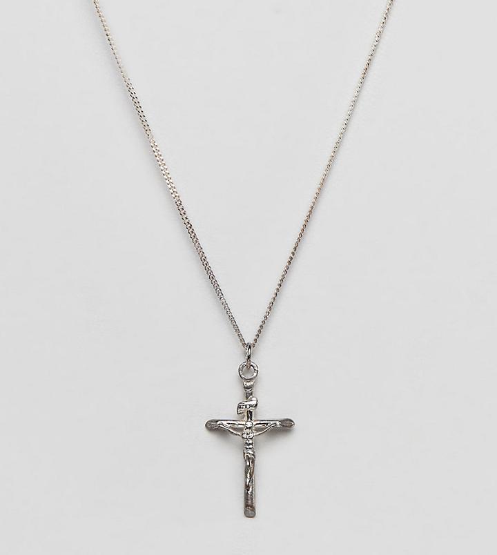 Chained & Able Old English Mini Crucifix Necklace In Sterling Silver - Silver