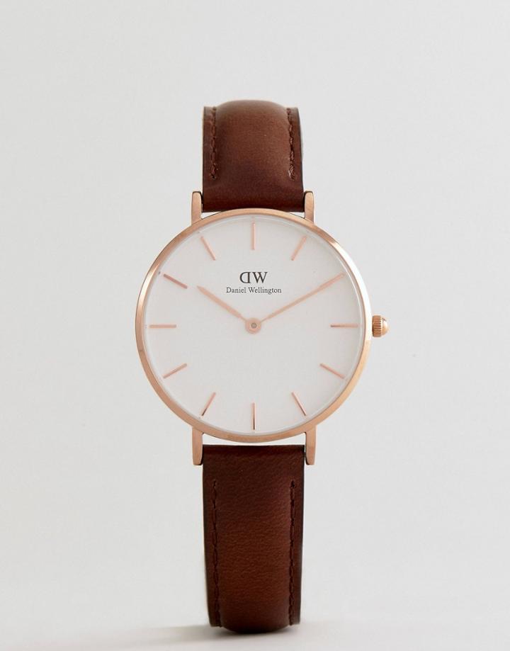 Daniel Wellington Dw00100171 Petite Bristol Leather Watch In Brown 32mm - Brown