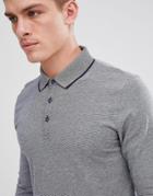 Esprit Long Sleeve Polo With Stripped Collar - Navy