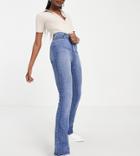 Asos Design Tall High Rise 'y2k' Stretch Flare Jeans In Vintage Midwash-blues