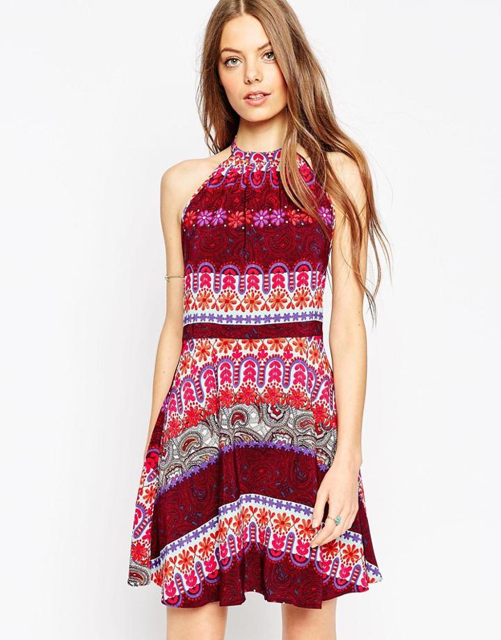 Asos Skater Dress In Bright Stripe Embossed Print - Multi Stripe