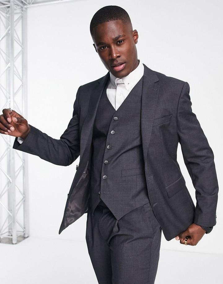 Noak Slim Suit Jacket In Gray Pure Merino Wool Melange
