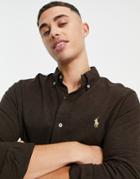 Polo Ralph Lauren Icon Logo Slim Fit Pique Shirt Buttondown In Brown