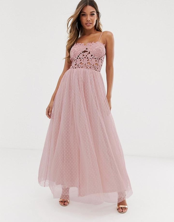 Club L Tulle Skirt Maxi Dress With Lace Bodice - Pink