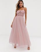 Club L Tulle Skirt Maxi Dress With Lace Bodice - Pink