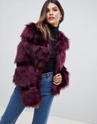 Urbancode Short Coat In Faux Fur Mix - Red