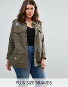 Brave Soul Plus Military Jacket With Embroidery - Green