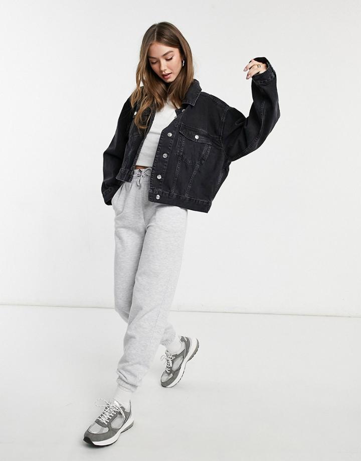 Asos Design Cotton Blend Denim '90s Jacket In Washed Black - Black