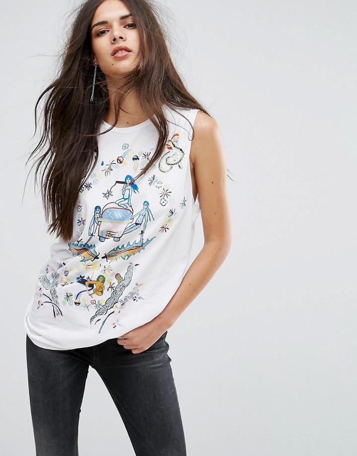 Diesel Drop Arm Tank With Print - White