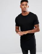 Asos Super Longline Muscle Rib T-shirt With Curved Hem In Black - Black