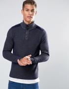 Tommy Hilfiger Sweater With Button Neck In Birdseye Pattern - Navy