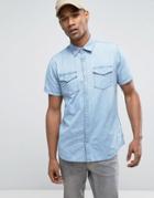 Jack & Jones Originals Short Sleeve Slim Fit Denim Shirt In Light Wash - Blue