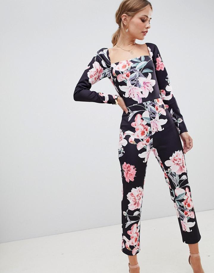 True Violet Floral Printed Jumpsuit-multi