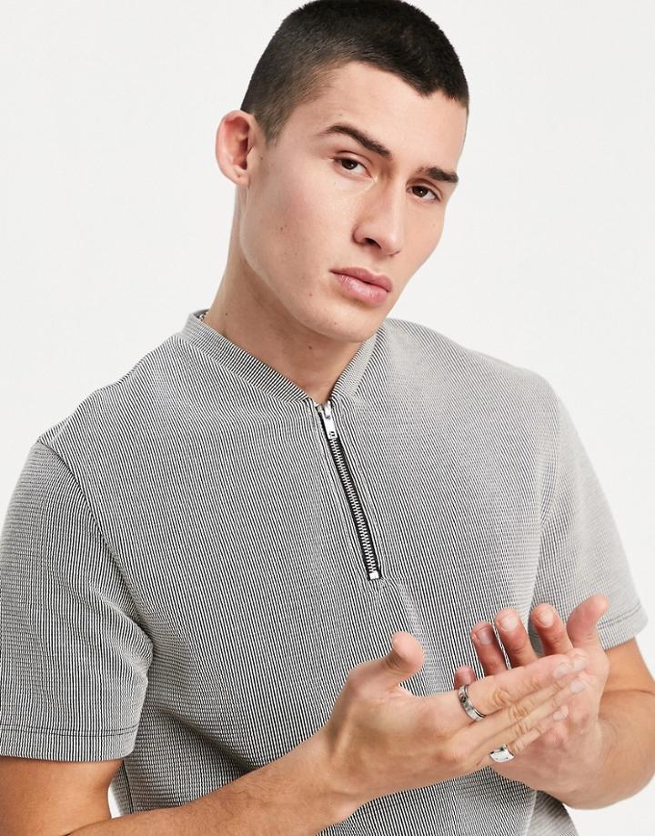 Asos Design T-shirt In Gray Texture With Zip
