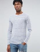 Asos Linen Mix Muscle Long Sleeve T-shirt With Reverse Print Stripe - White