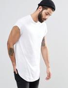 Asos Super Longline T-shirt With Cap Sleeve And Curved Hem In White - White