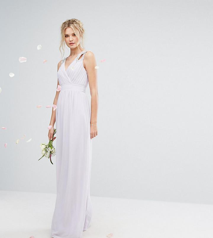 Tfnc Tall Wrap Front Maxi Bridesmaid Dress With Embellishment - Purple