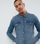 Asos Design Tall Skinny Western Denim Jacket In Mid Wash - Blue