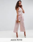 Asos Petite Tailored Culotte With Tie Waist In Crepe - Pink
