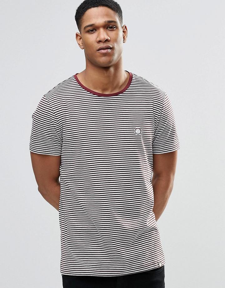 Pretty Green Striped T-shirt In Burgundy - Burgun