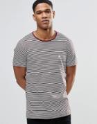 Pretty Green Striped T-shirt In Burgundy - Burgun