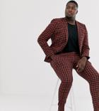 Asos Design Plus Super Skinny Suit Pants In Brushed Navy And Orange Check