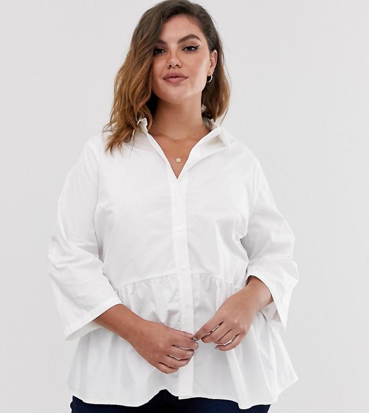 New Look Curve Peplum Hem Cotton Shirt In White