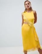 Asos Design Cut Out Side Fringe Midi Dress - Gold