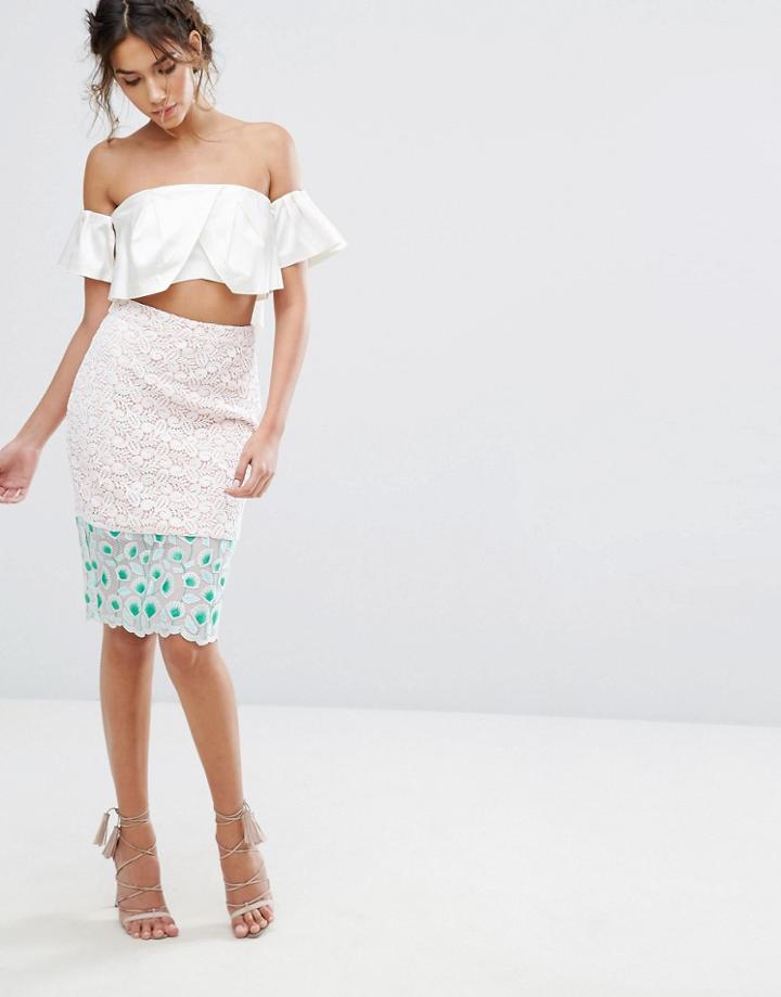 Endless Rose Floral Embroidered Lace Pencil Skirt - Multi