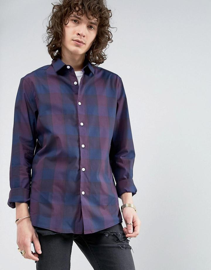 Asos Stretch Slim Check Shirt In Purple - Purple