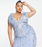 Asos Luxe Curve Embellished Gemstone Mini Dress With Faux Feathers In Blue