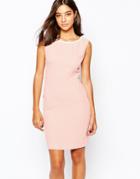 Warehouse Pencil Dress With Contrast Beaded Trim - Pale Pink