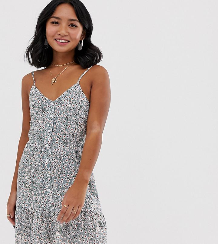Parisian Petite Button Through Cami Mini Dress In Ditsy Floral - Multi