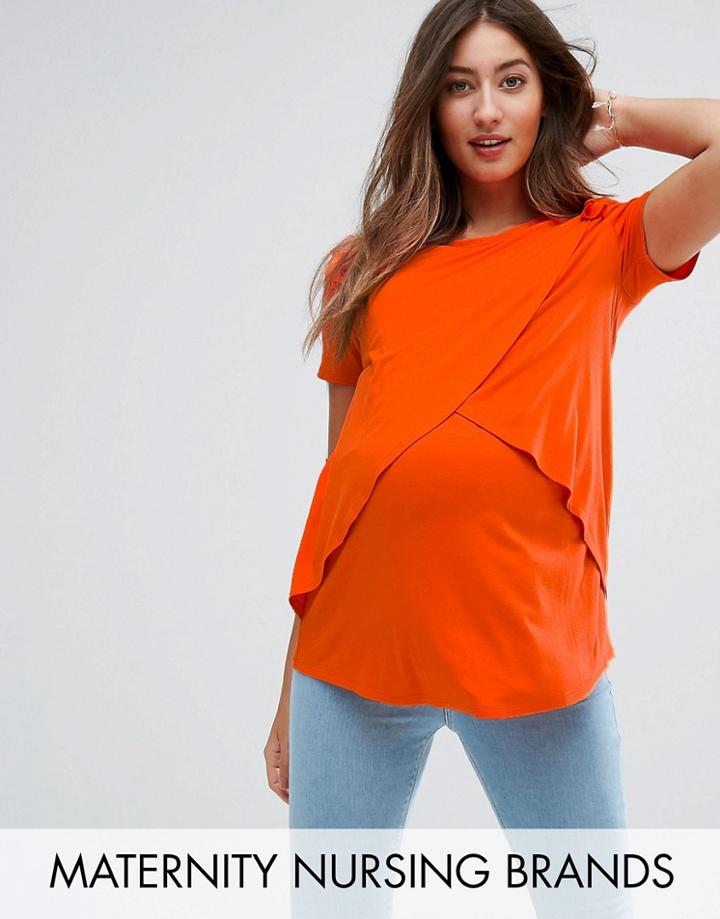 & You Nursing Ruffle Shoulder Jersey Top - Red