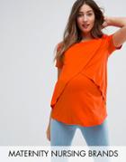 & You Nursing Ruffle Shoulder Jersey Top - Red