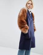 Asos White Faux Fur Sleeve Jacket - Navy