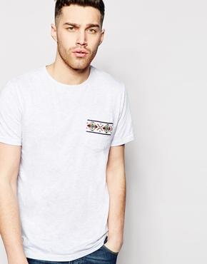 Native Youth T-shirt With Geo-tribal Tape Pocket - Light Gray Marl