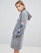 Hollister Hooded Sweatshirt Dress With Embroidery - Gray
