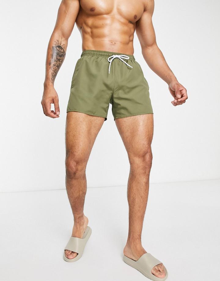 Topman Classic Swim Shorts In Khaki-orange