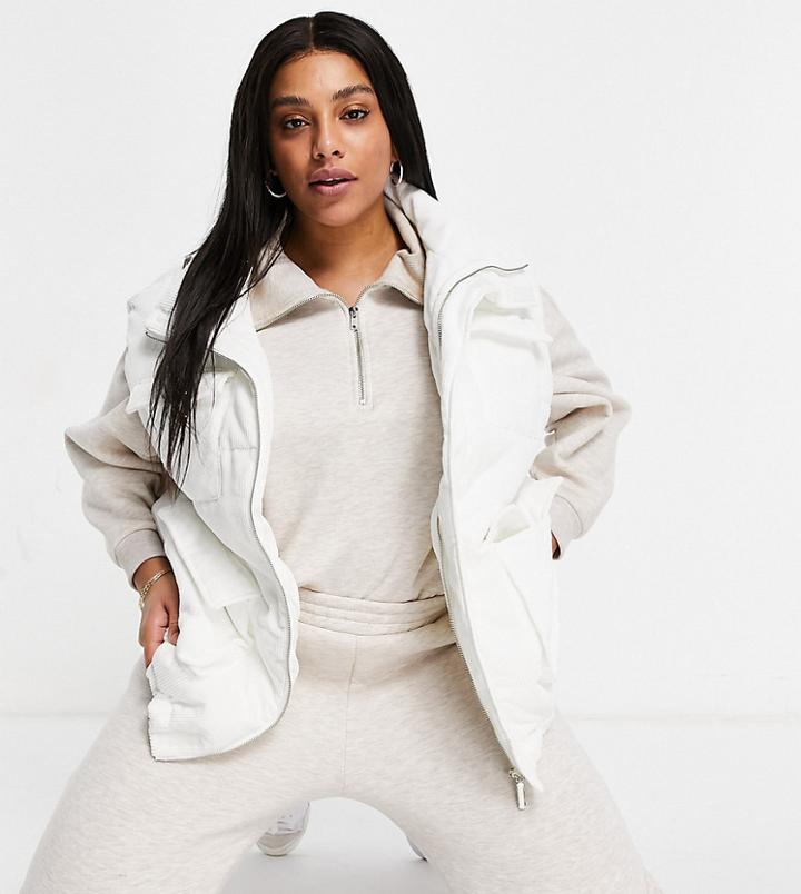 Public Desire Curve Oversized Vest In Corduroy-white