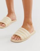 Asos Design Naveen Raffia Striped Slippers In Natural-beige